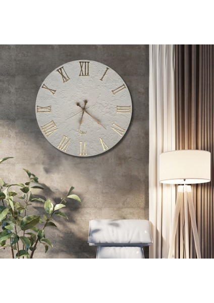 El Yapımı Italyan Boya Duvar Saati, Özel Dokulu Duvar Saati, Gold Rakamlı, 60CM, Ev ve Ofis Hediyesi