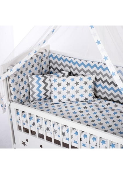 Ahşap Beşik Anne Yanı Beşik Beyaz 60X120 Mavi Yıldız Çift Yastıklı Uyku Seti Yatak fırsatları