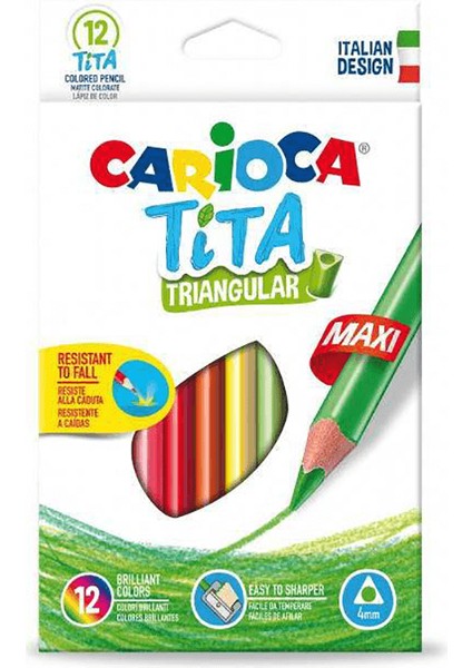 Tita Jumbo Üçgen Kuru Boya Kalemi 12 Renk 4 mm Kalınlık ile Çocuklar İçin