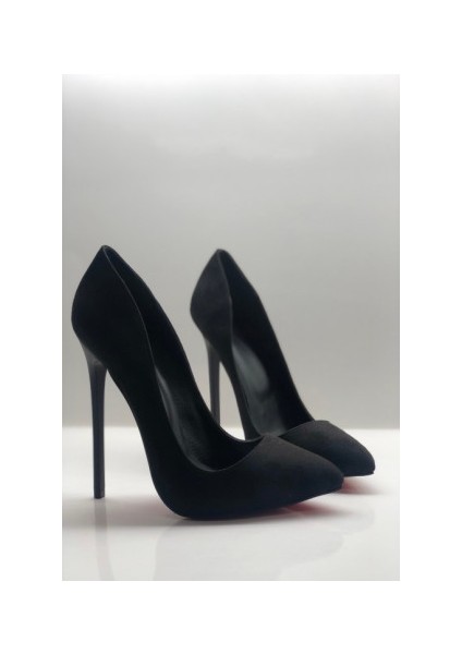 Siyah Süet Stiletto Topuklu Ayakkabı