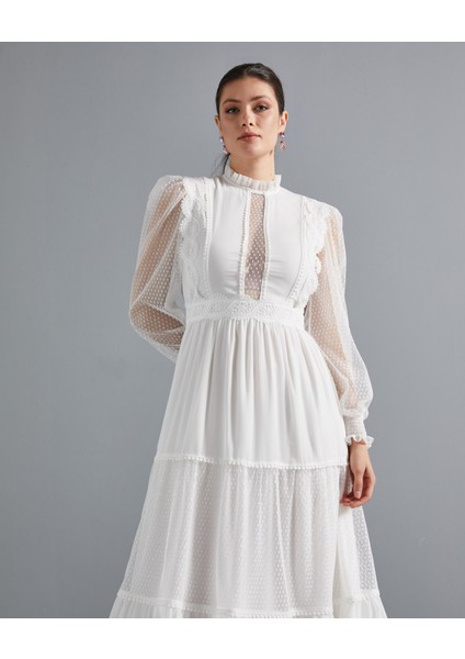 Kadın Midi Elbise - Transparan Detaylı - Modern ve Şık Tasarım - Özel Gün ve Davet Için Elbise