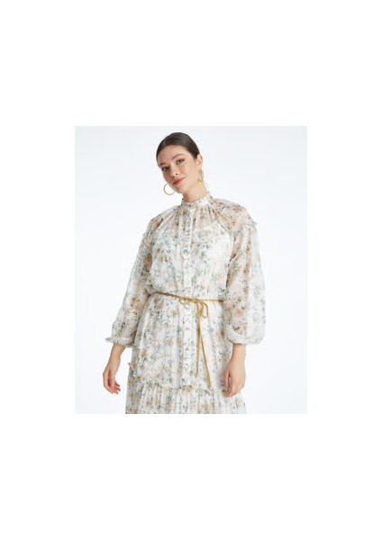 Çiçekli Kadın Elbise - Uzun Kollu - Düğme Detaylı - Şık ve Zarif Tasarım - Günlük ve Özel Gün Için Elbise fiyatları