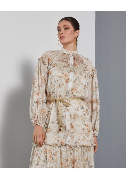 Çiçekli Kadın Elbise - Uzun Kollu - Düğme Detaylı - Şık ve Zarif Tasarım - Günlük ve Özel Gün Için Elbise fiyatları
