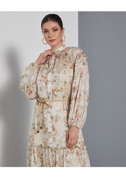 Çiçekli Kadın Elbise - Uzun Kollu - Düğme Detaylı - Şık ve Zarif Tasarım - Günlük ve Özel Gün Için Elbise modelleri