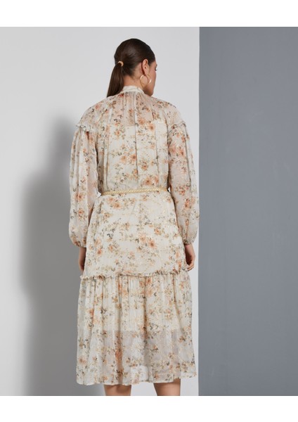 Çiçekli Kadın Elbise - Uzun Kollu - Düğme Detaylı - Şık ve Zarif Tasarım - Günlük ve Özel Gün Için Elbise fırsatları