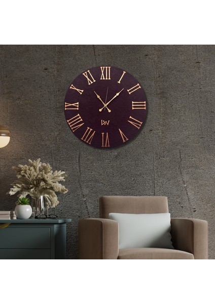 El Yapımı Italyan Boya Duvar Saati, Özel Dokulu Duvar Saati, Gold Rakamlı, 60CM, Ev ve Ofis Hediyesi, Bordo/Gold