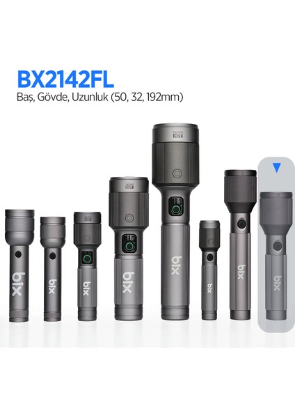 Flashlight BX2142FL 24W Led, Max. 1000 Lümen Parlaklık ve 900 Metreye Kadar Menzilli, Zoom Özellikli Şarj Edilebilir Çok Modlu Kompakt El Feneri