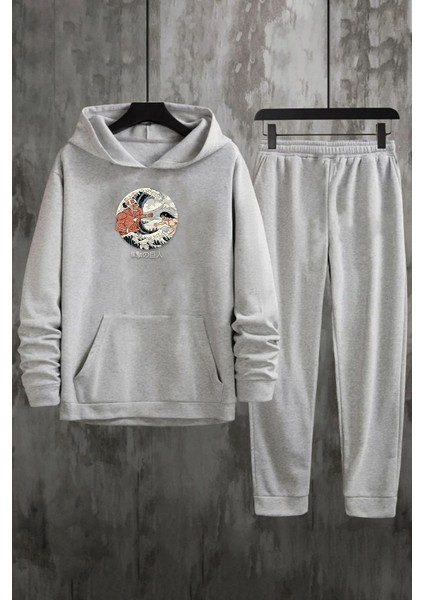 Uygun Tarz Unisex Kanagawa Oki Nami Ura Baskılı Eşofman Takımı