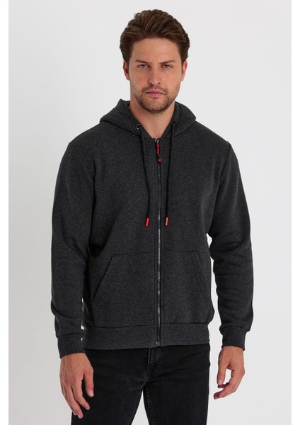 Erkek Tam Fermuarlı Kapüşonlu Yandan Cepli Sweatshirt