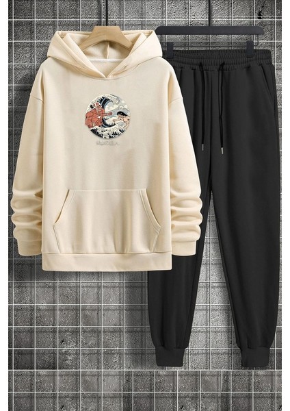 Uygun Tarz Unisex Kanagawa Oki Nami Ura Baskılı Eşofman Takımı