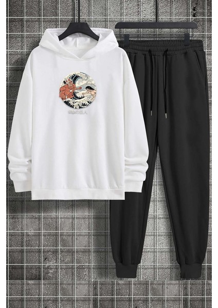 Uygun Tarz Unisex Kanagawa Oki Nami Ura Baskılı Eşofman Takımı