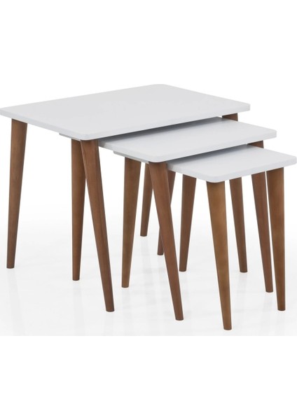 Ahşap Mdf 3 Lü Zigon Sehpa Retro Ayaklı Dikdörtgen Barok Beyaz