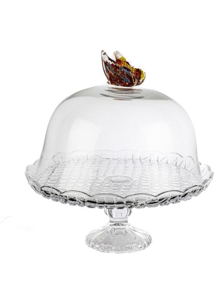 Amber Kelebekli Kapaklı Cam Kek Standı 31X31 cm