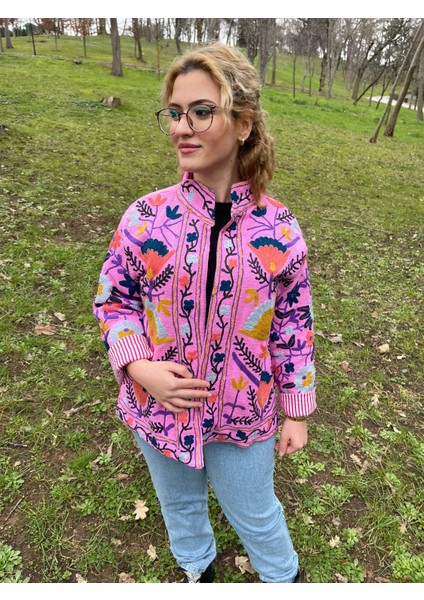 Çiçek Işlemeli Çift Taralı Bohem Ceket