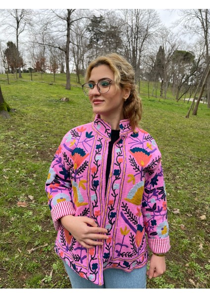 Çiçek Işlemeli Çift Taralı Bohem Ceket