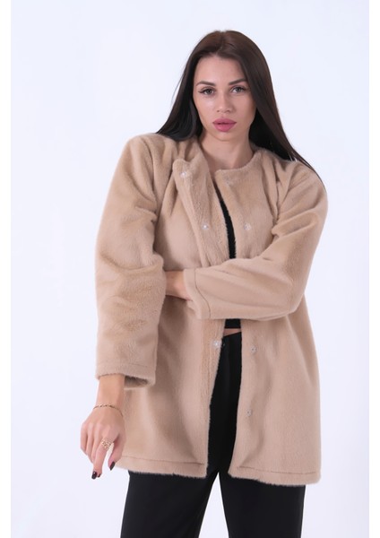 Bej Önü Kapamalı Seyyar Kemerli Peluş Ceket 0105140.55