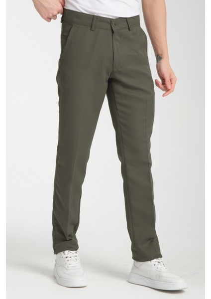 Erkek Yeşil Pamuklu Cepli Yazlık Düz Keten Pantolon