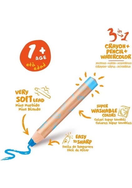 42818 Baby Jumbo 3in1 Ahşap Kuru Boya 10 Renk fırsatları