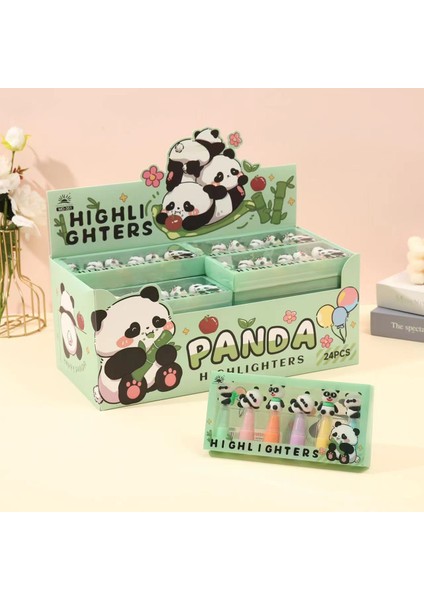 Highlighter Fosforlu Kalem 6'lı Set Panda Desenli