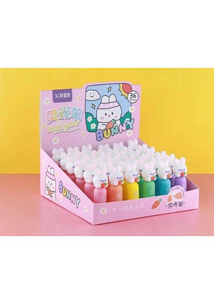 Fosforlu Kalem 6'lı Set Canlı Renkler Tavşan Desenli