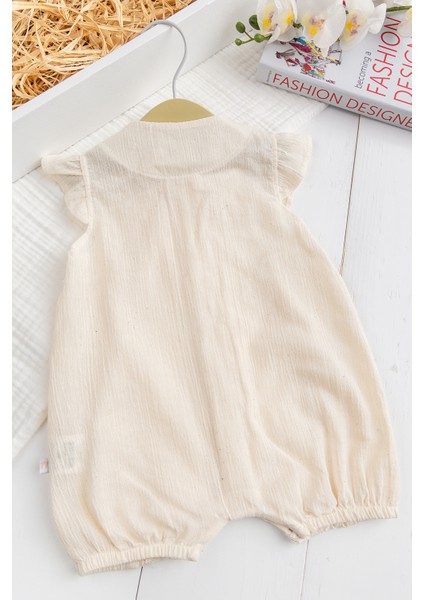 Pamuk Tüllü Fırfırlı Yazlık Kız Bebek Müslin Tulum Krem modelleri