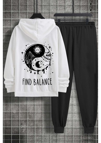 Uygun Tarz Unisex Yin & Yang Baskılı Eşofman Takımı