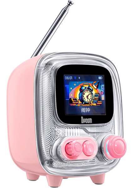 Tiivoo-2 Fm Radyolu Mini Bluetooth Hoparlör, Kablosuz Piksel Ekranlı Retro Taşınabilir Ses Bombası, Pembe