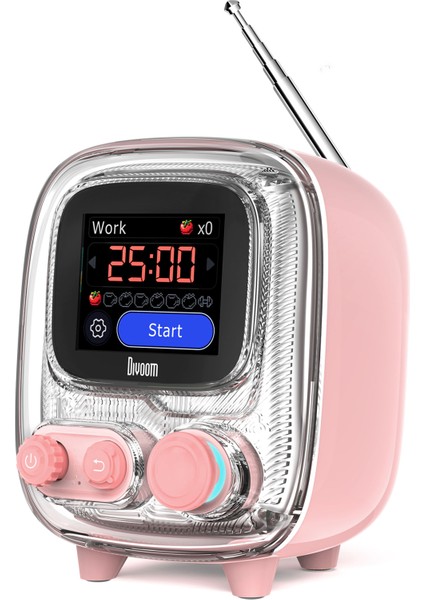 Tiivoo-2 Fm Radyolu Mini Bluetooth Hoparlör, Kablosuz Piksel Ekranlı Retro Taşınabilir Ses Bombası, Pembe