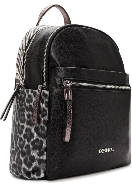 Kadın Siyah Leoparlı Sırt Çantası 25SBD246114