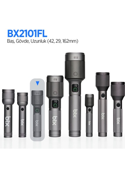 Flashlight BX2101FL 30W Led, Max. 1450 Lümen Parlaklık ve 690 Metreye Kadar Uzun Menzilli Şarj Edilebilir, LED Güç Göstergeli ve Çok Modlu Kompakt El Feneri
