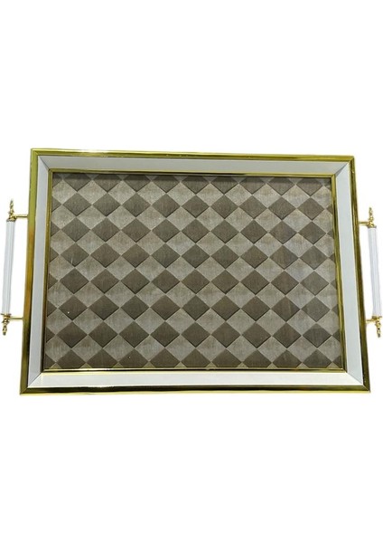Ahşap Profil Kulplu Cam Tepsi 25X40 cm 5508