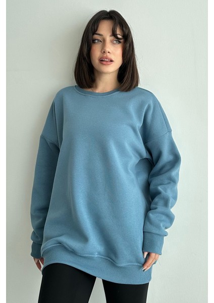 Kadın Bisiklet Yaka Oversize Sweatshirt
