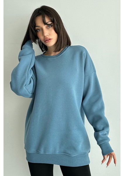 Kadın Bisiklet Yaka Oversize Sweatshirt modelleri