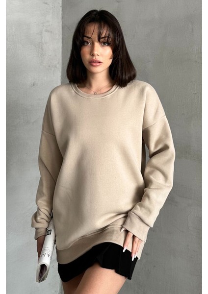 Kadın Bisiklet Yaka Oversize Sweatshirt
