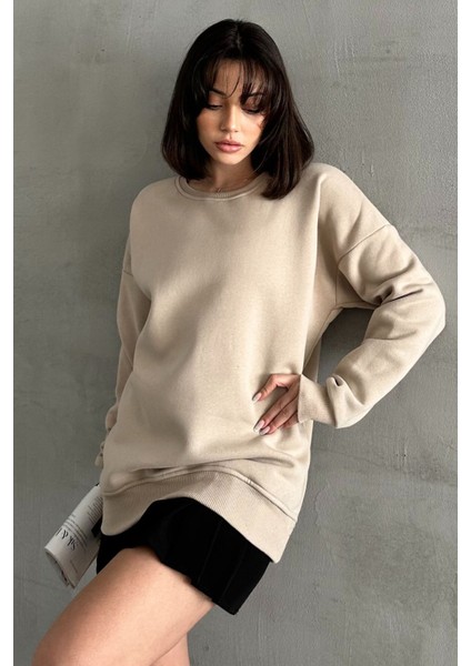 Kadın Bisiklet Yaka Oversize Sweatshirt modelleri