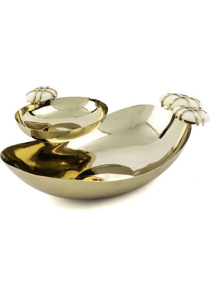 Pebble Gold Oval Sosluklu Kase 31X24X9 cm
