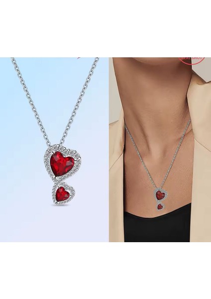 Gümüş Kırmızı Hale Kalpler Kolye fiyatları