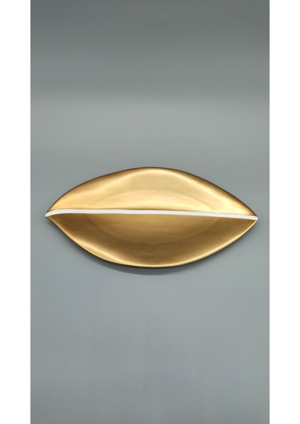 Gold Yaprak Servis Tabağı 37X19 cm