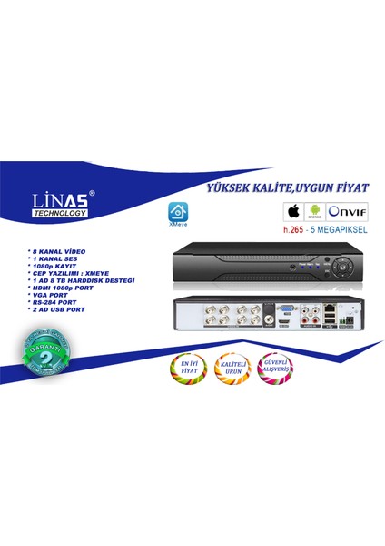 Venas VN-4008HD 8 Kanal Ahd Dvr Xmeye Kayıt Cihazı