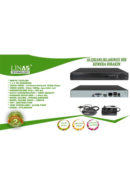 10 Kanal Nvr Xmeye Ip Kayıt Cihazı