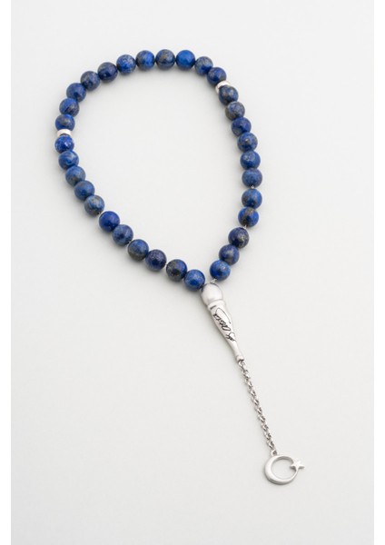 Atatürk Imzalı Doğal Lapis Taşlı 23 cm Gümüş Tesbih