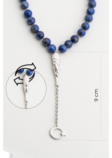 Atatürk Imzalı Doğal Lapis Taşlı 23 cm Gümüş Tesbih fiyatları