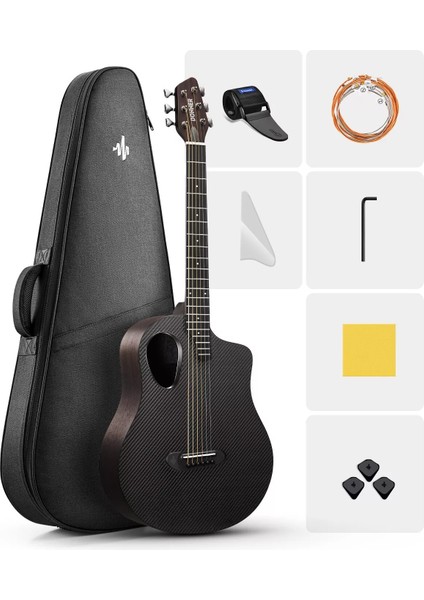 Donner Rısıng-G1 Carbon Fiber Akustik Gitar Seti (Siyah)