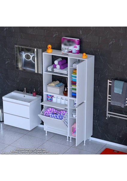 Mis Urla Yenice 90 x 183 x 31,5 cm Kirli Çamaşır Dolabı Sepetli Banyo Dolabı