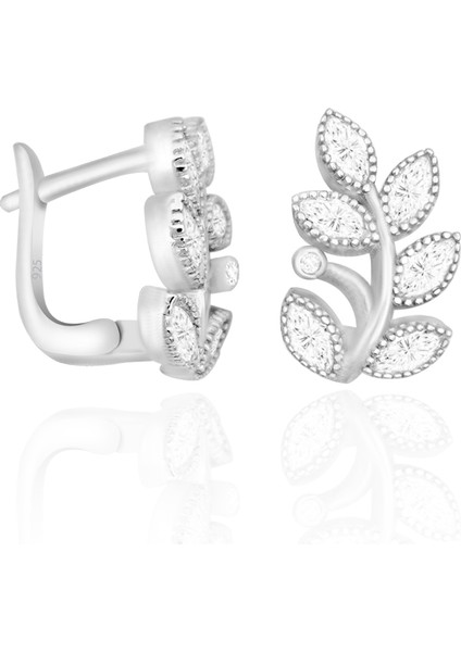 Gümüş Zirkon Taşlı Küpe Yaprak Modeli Küpe ST134