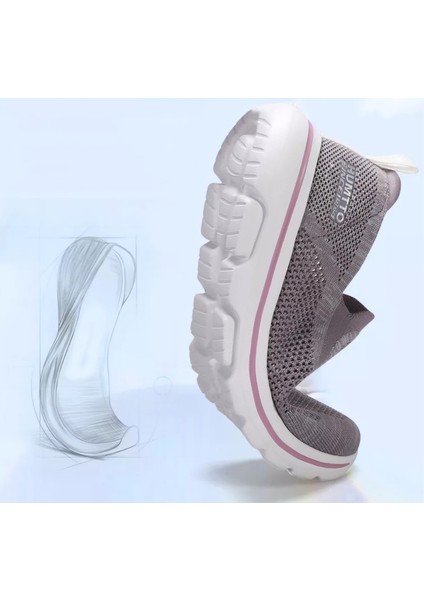 Hafif Tasarım Bağcıksız Fileli Yazlık Gri Lila Kadın Spor Ayakkabı HM340737B