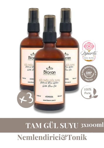 Gül Yağlı Gül Suyu Seti (3 x 100 ml) - Cam Şişede Saf Isparta Gülü ile Doğal Cilt Bakımı