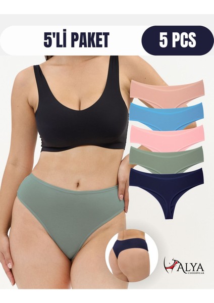 Kadın Yüksek Bel, Toparlayıcı, Tanga Külotlar - Lacivert, Pembe, Yeşil, Ten, Mavi - 5'li Paket