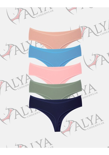 Kadın Yüksek Bel, Toparlayıcı, Tanga Külotlar - Lacivert, Pembe, Yeşil, Ten, Mavi - 5'li Paket