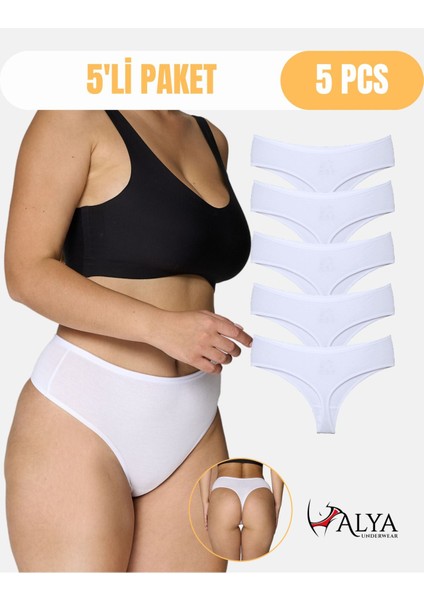 Kadın Yüksek Bel, Toparlayıcı, Tanga Külotlar - 5 Adet Beyaz - 5'li Paket